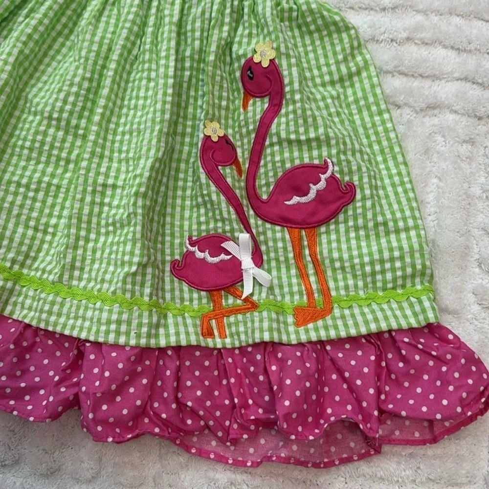 Rare Editions Gingham & Polka Dot Flamingo Summer Dress